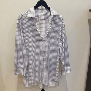 Ike Behar White Shirt with Blue Windowpane Check